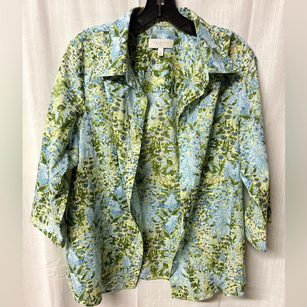 Talbots Blue and Green Patterned Button Down Shirt - image 1